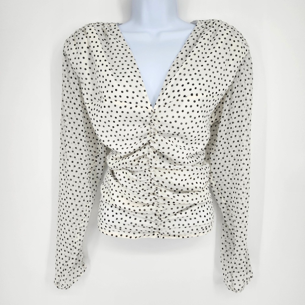 Express Polka Dot Parisian Chic Top XL White Black Regency Evening Chiffon NWT